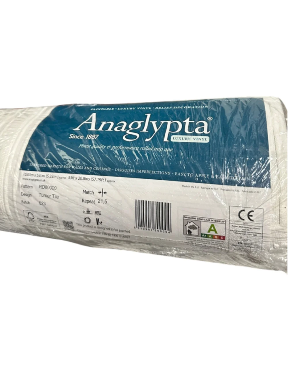 Brewster Home Anaglypta White Turner Tile Luxury Vinyl Paintable Wallpaper
